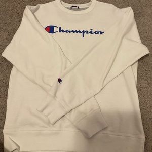 Champion sweater(no hood) with logo on chest and sleeve